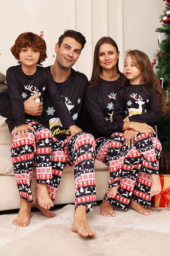 Jul Svart Hjort och Snöflinga Familj Matchande Pyjamas Set