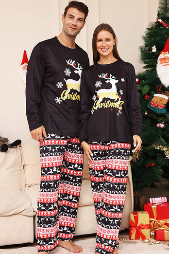 Jul Svart Hjort och Snöflinga Familj Matchande Pyjamas Set
