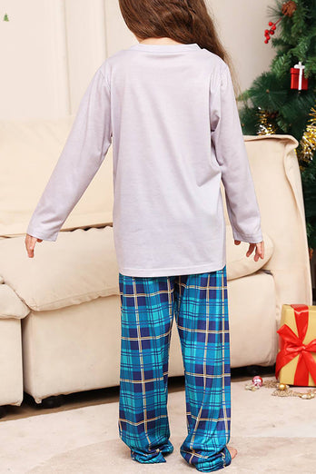 Grå rådjur och blå rutig jul familj matchande pyjamas set