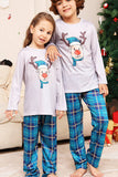 Grå rådjur och blå rutig jul familj matchande pyjamas set