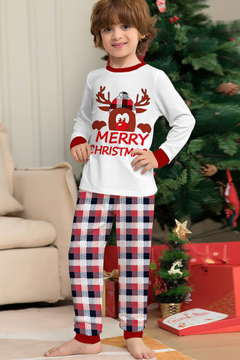 Vit Hjort och Röd Rutig Jul Familj Matchande Pyjamas Set