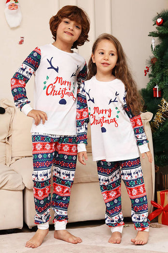 Vit och blå hjort snöflinga mönster jul familj matchande pyjamas set