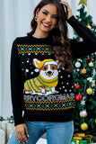 Svart Röd Söt Hund Jultröja med Långa Ärmar