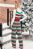Jul Röd Snöflinga Stickade Jumpsuits