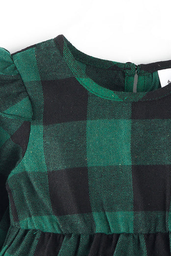 Familj Matchande Outfits Mörkgrön Rutig Bowknot Klänningar och Långärmad T-Shirt