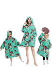 Svart Strawberry Family Matchande Flanell Oversize Wearable Hoodie Filt Tröja