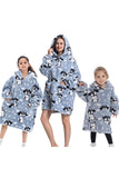 Svart Strawberry Family Matchande Flanell Oversize Wearable Hoodie Filt Tröja