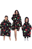 Svart Strawberry Family Matchande Flanell Oversize Wearable Hoodie Filt Tröja
