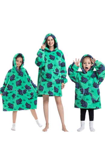 Svart Strawberry Family Matchande Flanell Oversize Wearable Hoodie Filt Tröja