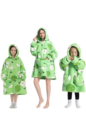 Svart Strawberry Family Matchande Flanell Oversize Wearable Hoodie Filt Tröja