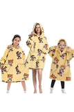 Svart Strawberry Family Matchande Flanell Oversize Wearable Hoodie Filt Tröja