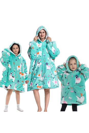 Svart Dinosaurie Familj Matchande Flanell Oversize Wearable Hoodie Filt Tröja