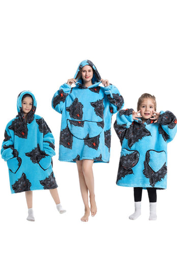 Svart Dinosaurie Familj Matchande Flanell Oversize Wearable Hoodie Filt Tröja