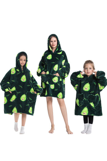 Svart Dinosaurie Familj Matchande Flanell Oversize Wearable Hoodie Filt Tröja