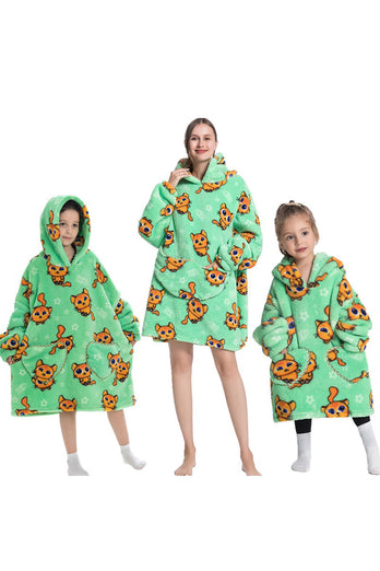 Svart Dinosaurie Familj Matchande Flanell Oversize Wearable Hoodie Filt Tröja