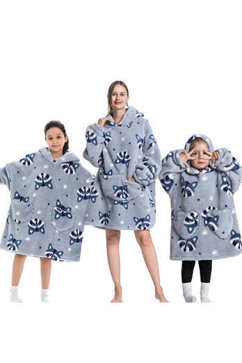 Svart Dinosaurie Familj Matchande Flanell Oversize Wearable Hoodie Filt Tröja