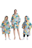 Svart Dinosaurie Familj Matchande Flanell Oversize Wearable Hoodie Filt Tröja