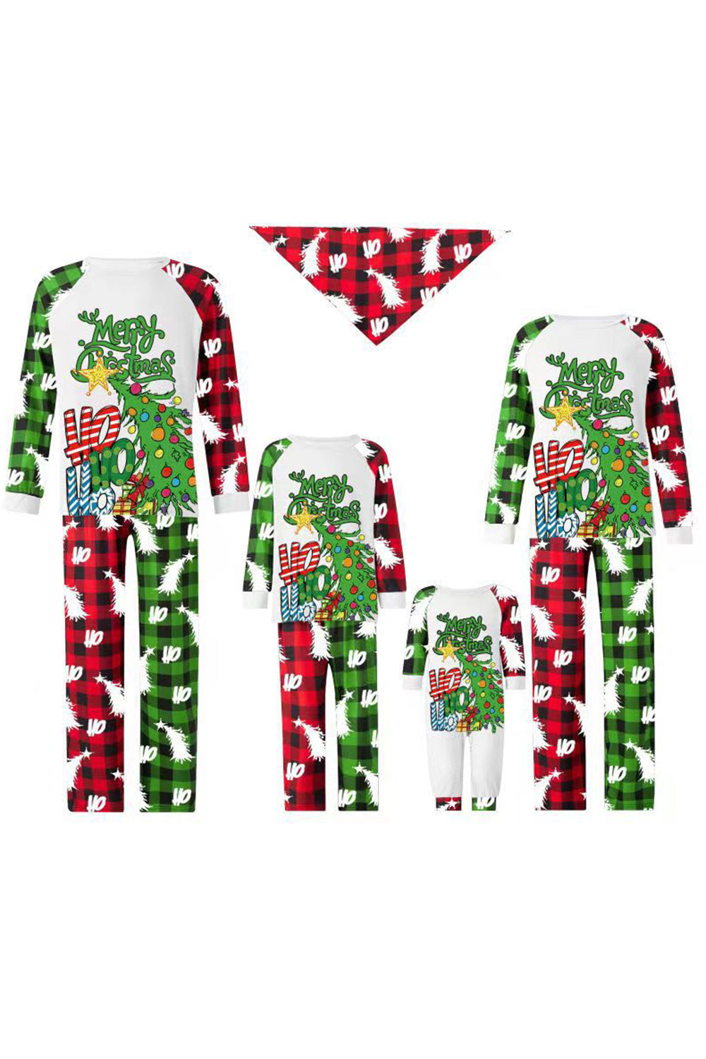 Grön julgran tryck familj pyjamas