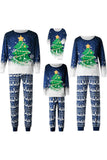 Jul Familj Matchande Pyjamas Set Blå Julgran Tryck Pyjamas