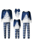 Jul Familj Matchande Pyjamas Set Blå Julgran Tryck Pyjamas