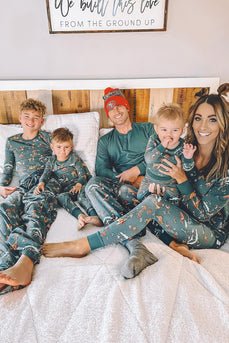 Jul Familj Matchande Pyjamas Set Grön Djur Mönster Tryck Pyjamas