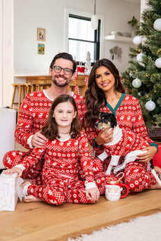 Jul Familj Matchande Pyjamas Set Röd Tryckt Pyjamas