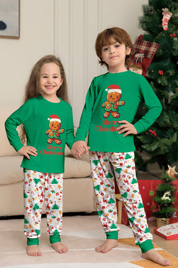 Jul Familj Matchande Pyjamas Grön Jultomten Tryck Pyjamas Set