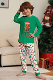 Jul Familj Matchande Pyjamas Grön Jultomten Tryck Pyjamas Set