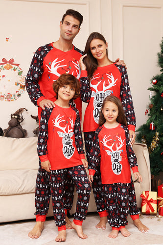 Jul Familj Matchande Pyjamas Svart Röd Hjort Tryckt Pyjamas Set