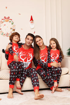 Jul Familj Matchande Pyjamas Svart Röd Hjort Tryckt Pyjamas Set