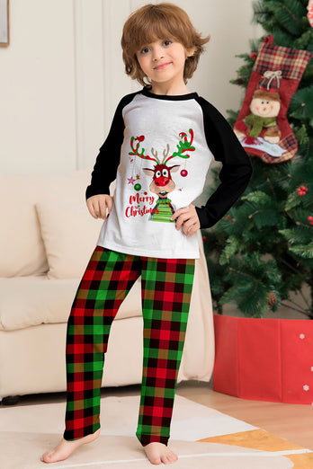 Jul Familj Svart Vit Rådjur Tryckt Rutig Pyjamas Set