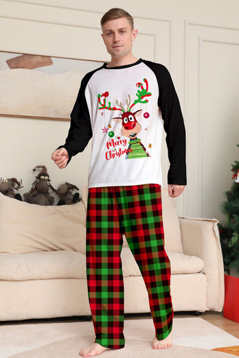 Jul Familj Svart Vit Rådjur Tryckt Rutig Pyjamas Set