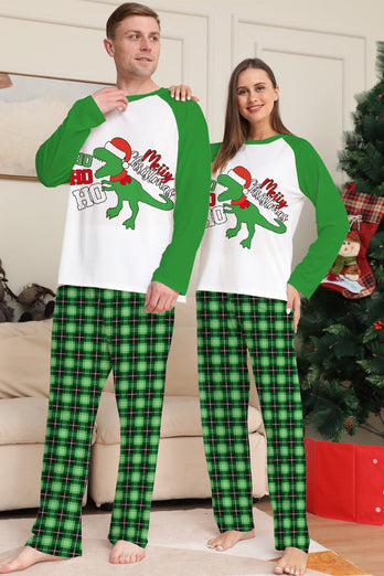Jul Familj Matchande Pyjamas Grön Pläd Dinosaur Tryck Pyjamas Set