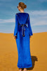 Load image into Gallery viewer, Royalblå Sammet Marokansk Kaftanklänning med Embroidery