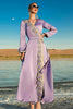 Load image into Gallery viewer, Lilac med Pärlor Omlottklänning Marokansk Kaftan