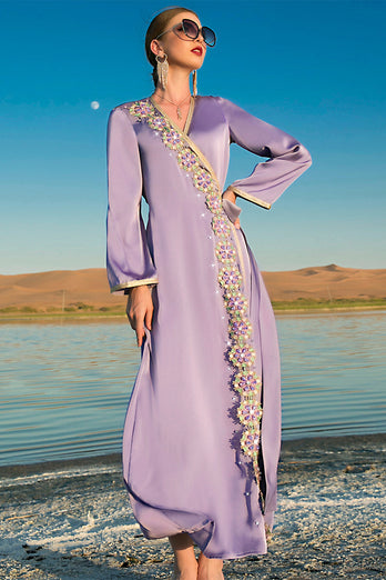 Lilac med Pärlor Omlottklänning Marokansk Kaftan