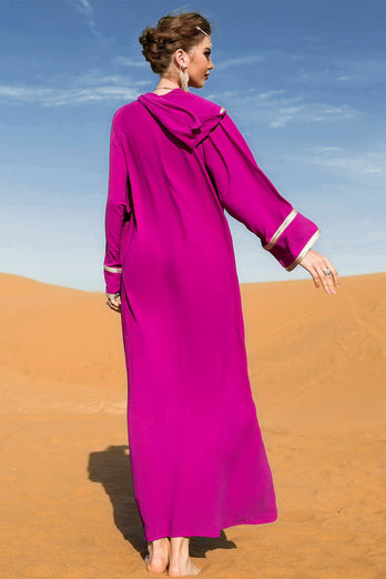 Fuchsia Hooded Marokansk Kaftanklänning