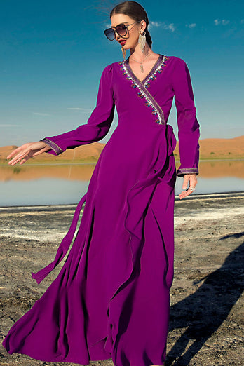 Lila Omlottklänning Ruffled Marokansk Kaftan
