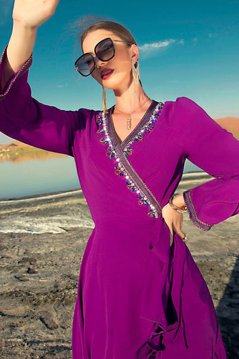 Lila Omlottklänning Ruffled Marokansk Kaftan
