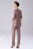Dusty Rose 3 Delar Chiffong Brudens Mor Byxdräkter