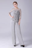 Silver 2 Stycken Slim Elegant Brudens Mor Byxdräkter