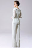 Jumpsuit/byxdress separerar golvlång chiffong klänning för brudens mor med rosett