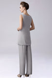 Sliver jumpsuit/byxdress separerar golvlång chiffong klänning till brudens mor