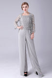 Sliver Jumpsuit/Byxdräkt Separerar Spets Chiffong Klänning till brudens mor