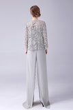 Sliver Jumpsuit/Byxdräkt Separerar Spets Chiffong Klänning till brudens mor