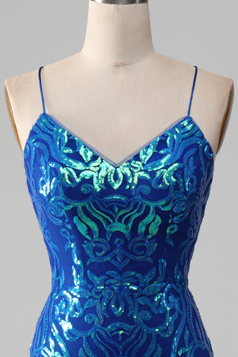 Royal Blue Mermaid glittrande balklänning med slits