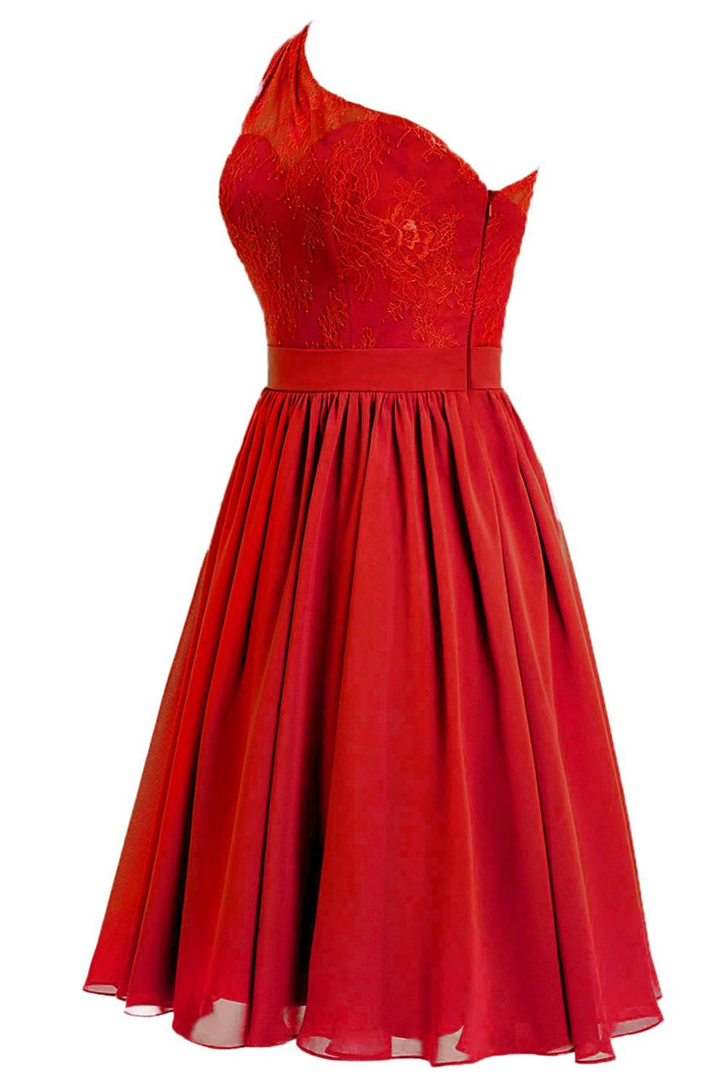Load image into Gallery viewer, En axel röd Festklänning med spets