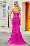 Fuchsia Mermaid Off The Shoulder Lång Balklänning med paljetter
