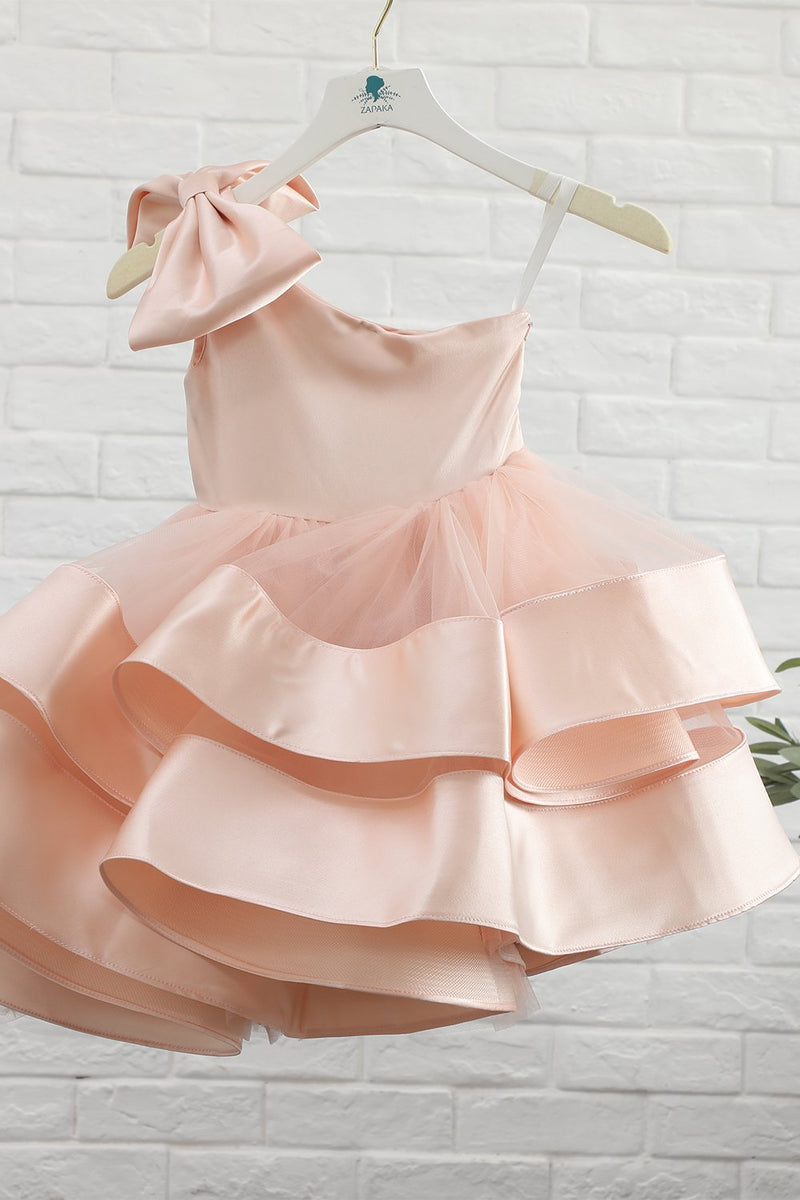 Load image into Gallery viewer, Blush One Shoulder Flower Girl Dress med Bowknot