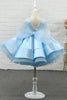 Load image into Gallery viewer, Ljusblå paljettblomma flicka klänning med ärmar